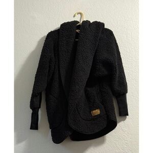 NORDIC BEACH Black Hooded Fleece Wrap, One size, cardigan jacket